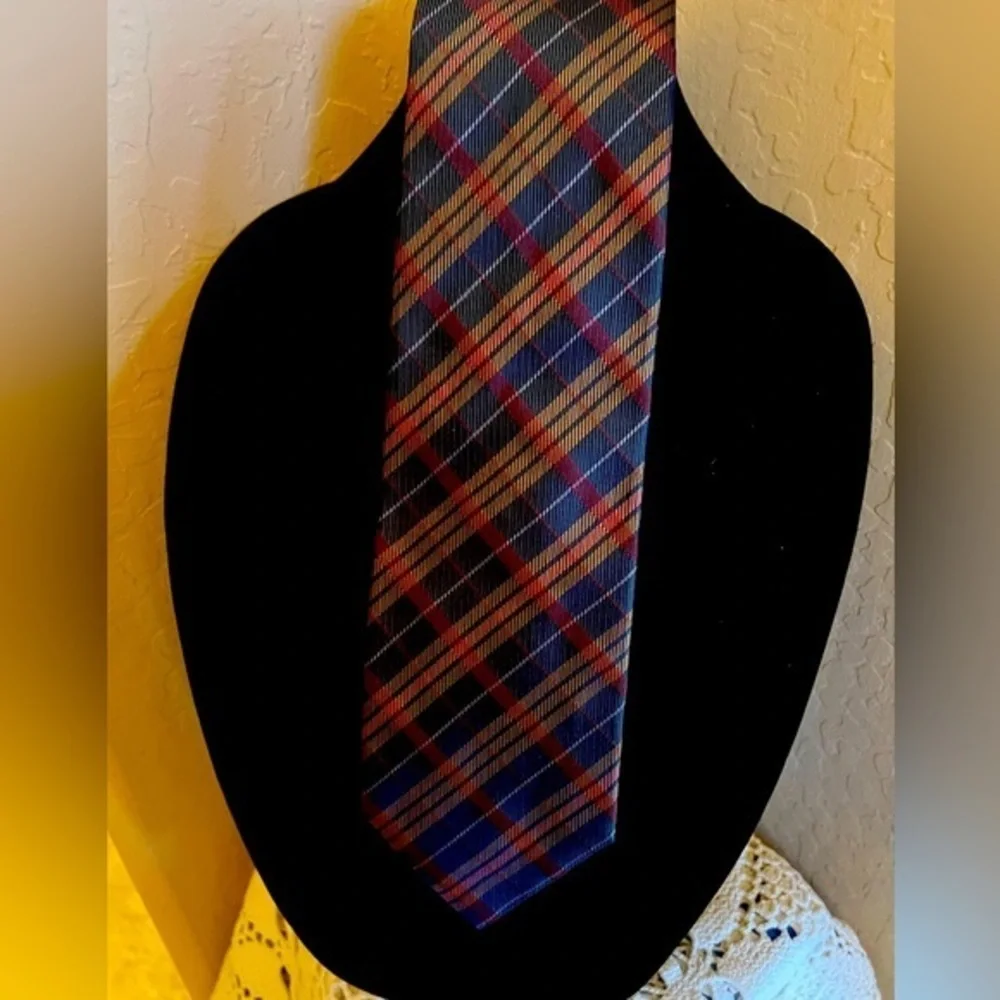 Busati tie Orange Blue Light Blue Rust Plaid Silk Mens Neck Tie